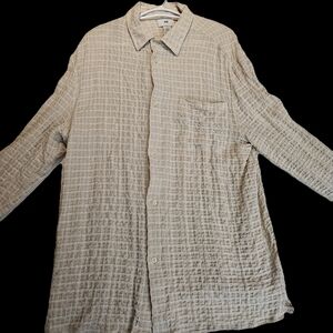 H&M Men's Light Beige Waffle Textured Long Sleeve Comfy Shirt